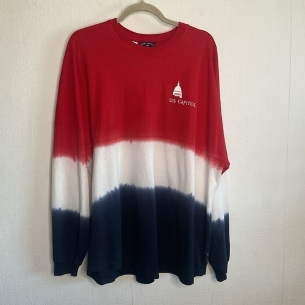 Spirit Red/White US Capitol Washington DC Tie Dye Long Slv T-Shirt Men Large USA
